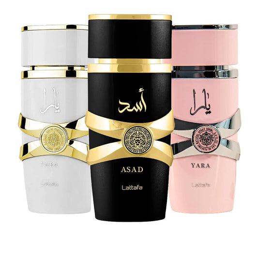 Pack 3 Perfumes Arabes :  Assad negro - Yara rosa - Yara blanco